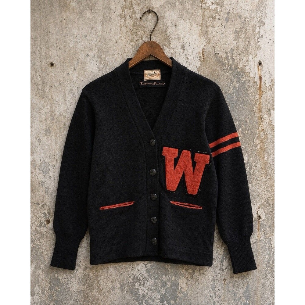 Vintage Dehen Letterman Cardigan Sweater Varsity “W” Chenille 1950 Wool USA Rare